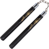 Černá dřevěná frézovaná nunchaku s ornamentem 12\