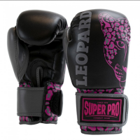 SUPER PRO Boxerské rukavice Leopard - černo/růžové