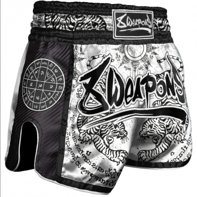 8 WEAPONS Muay Thai trenýrky Carbon, Sak Yant Tigers - bílé