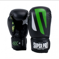 SUPER PRO Dětské boxerské rukavice No Mercy Black - zeleno/stříbrné