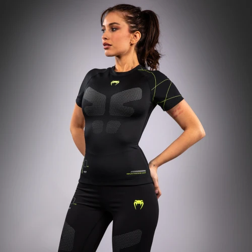 Dámský Rashguard VENUM Kr. rukáv Training Camp 4.0 - černo/neo zelený
