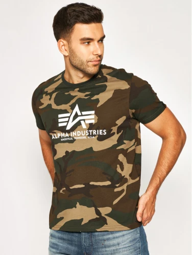 Alpha Industries Pánské tričko Basic Big Logo Camo T - zeleno maskáčové