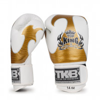 Top King Boxing kožené boxerské rukavice Empower  - bílá/zlatá