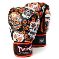 Boxerské rukavice TWINS SKULL - černá/bílá/oranžová
