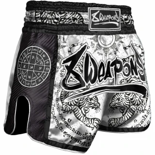 8 WEAPONS Muay Thai trenky Carbon - SAK YANT TIGERS - bílá/černá