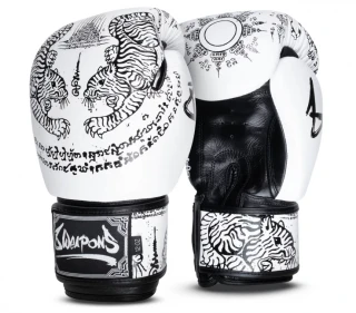 Boxerské rukavice 8 WEAPONS, Sak Yant Tiger, bílo-černé
