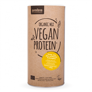 Vegan Protein MIX BIO 400g banán-vanilka (hrách, rýže, dýně, slunečnice, konopí)